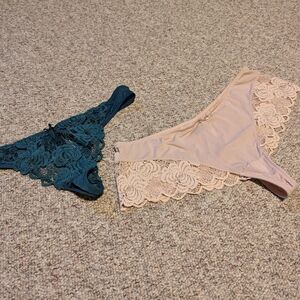 Adore Me Lace Panties Set - Teal and Beige